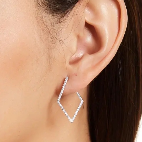 Silver Pave Swarovski Geometric Earrings ADORNIA - Picture 5 of 11